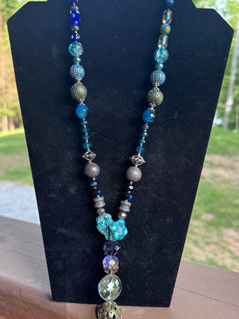 Handcrafted Turquoise Statement Necklace-22”